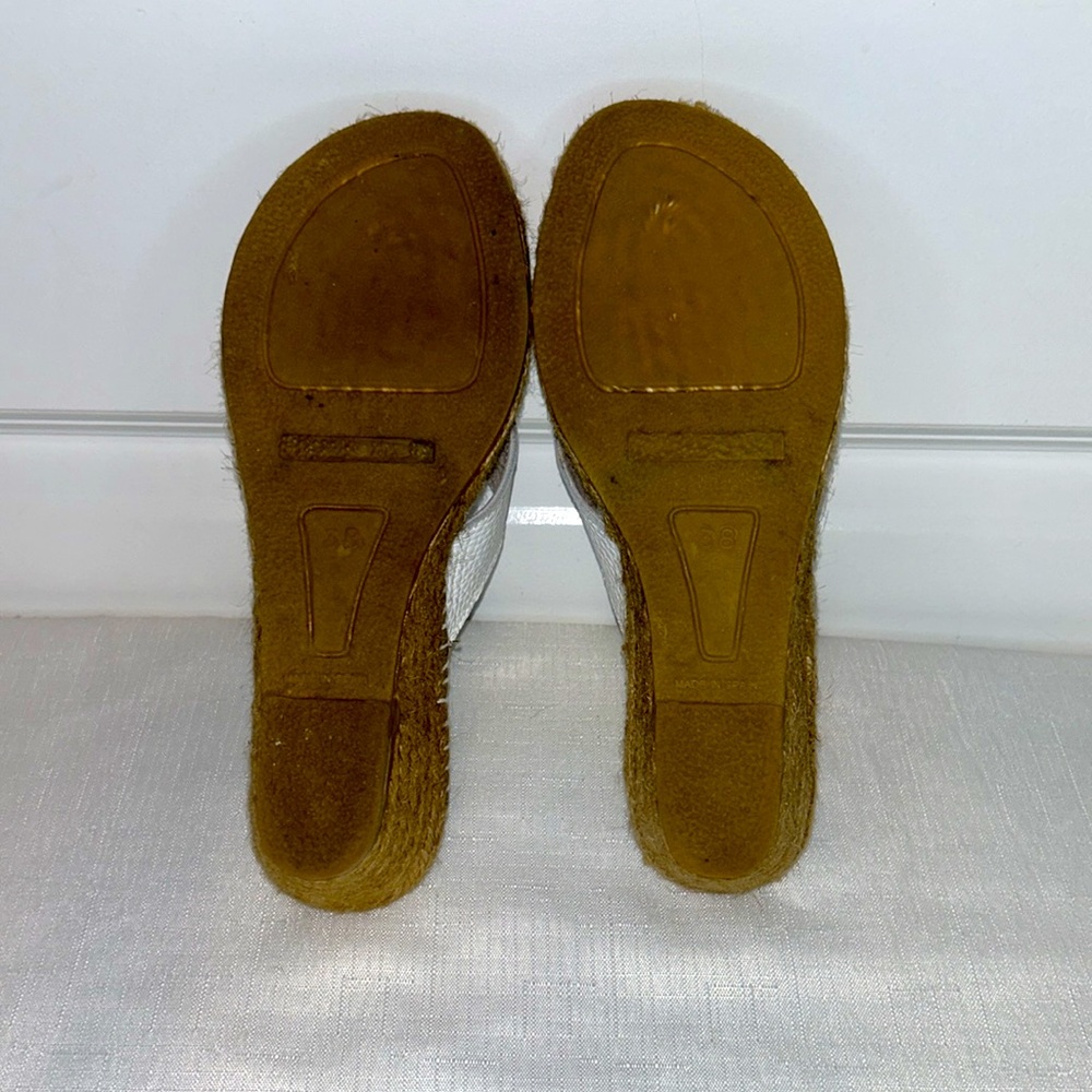 Burberry White Leather Espadrille Thong Wedge Sandals Size 7.5 Europe Size 38 - Picture 6 of 10